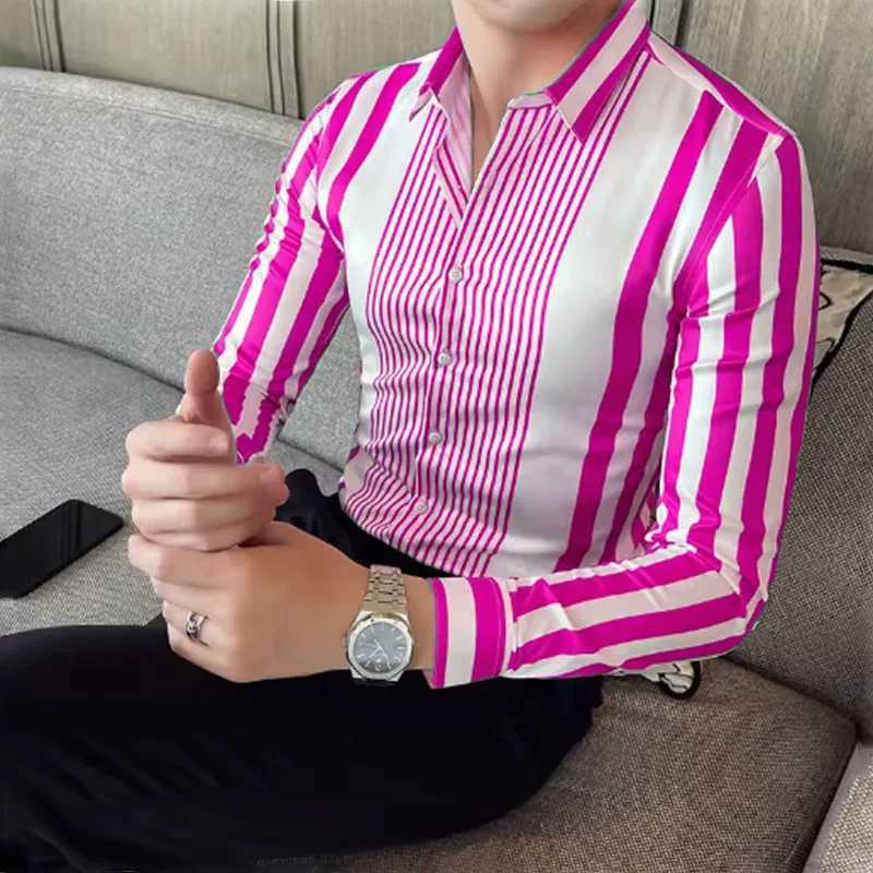 9-color striped mens casual breathable plus size mens sportswear comfortable fabric long sleeved shirt collar W250414