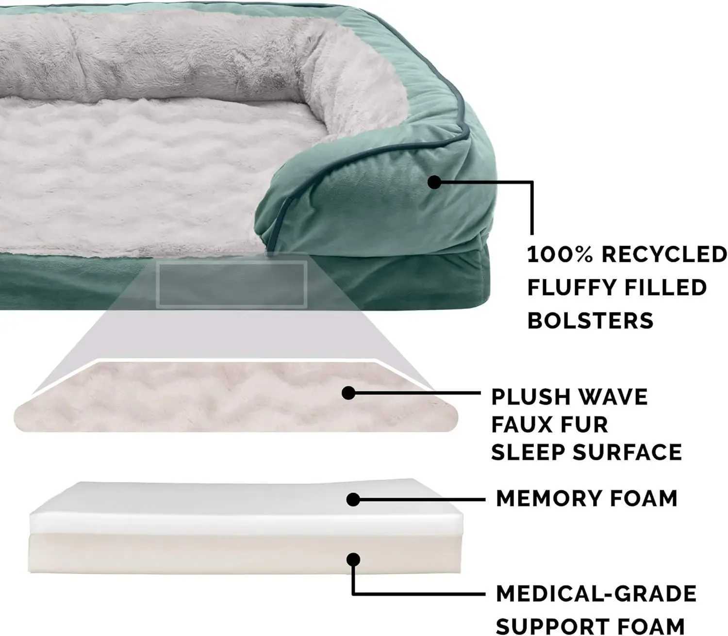 Memory foam dog bed for large/medium dogs with removable raised and washable cover suitable for dogs up to 55 pounds - plush and velvet waves P X25041