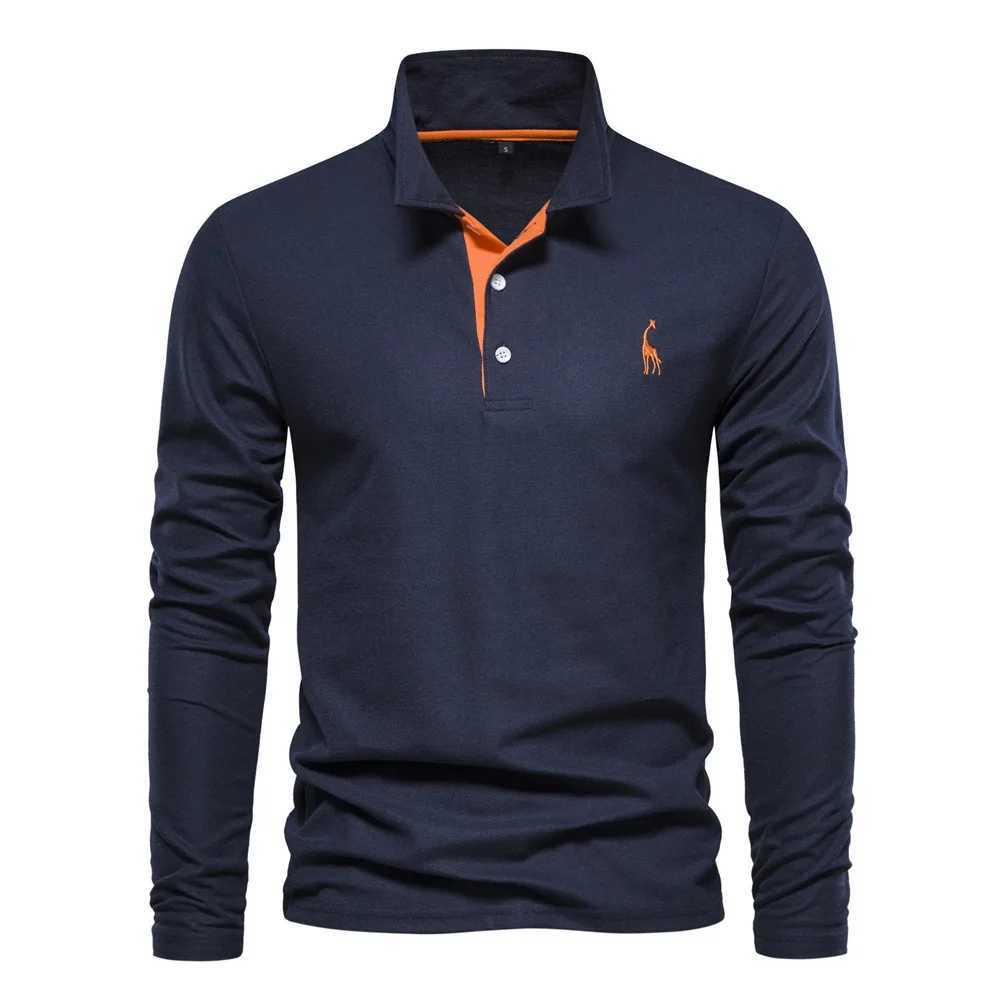 New mens polo T-shirt embroidered solid color long sleeved golf polo shirt mens spring social business polo top W250414