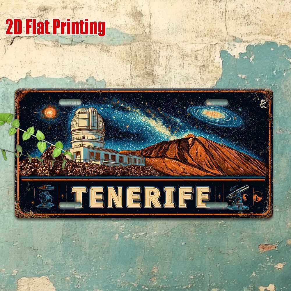Printing Vintage Metal License Plate Outdoor Wall Art TENERIFE Aluminum Sign with Volcano and Observatory Design GreatM251114