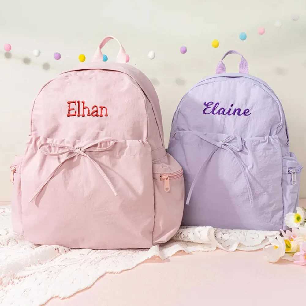 New Custom Name Girls Outdoor Backpack Personalized Bowknot Womens Nylon Schoolbag with Names Large Capacity Campus BackpacksW251113