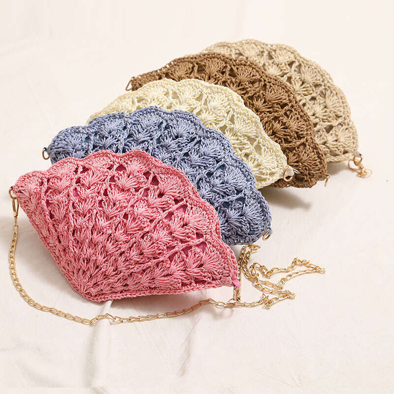 Handmade Beach Bag Fairy Shell Crossbody New Fashionable Hollow Fan Shaped Straw Woven Women's Seaside Vacation Beach Bag Kq2