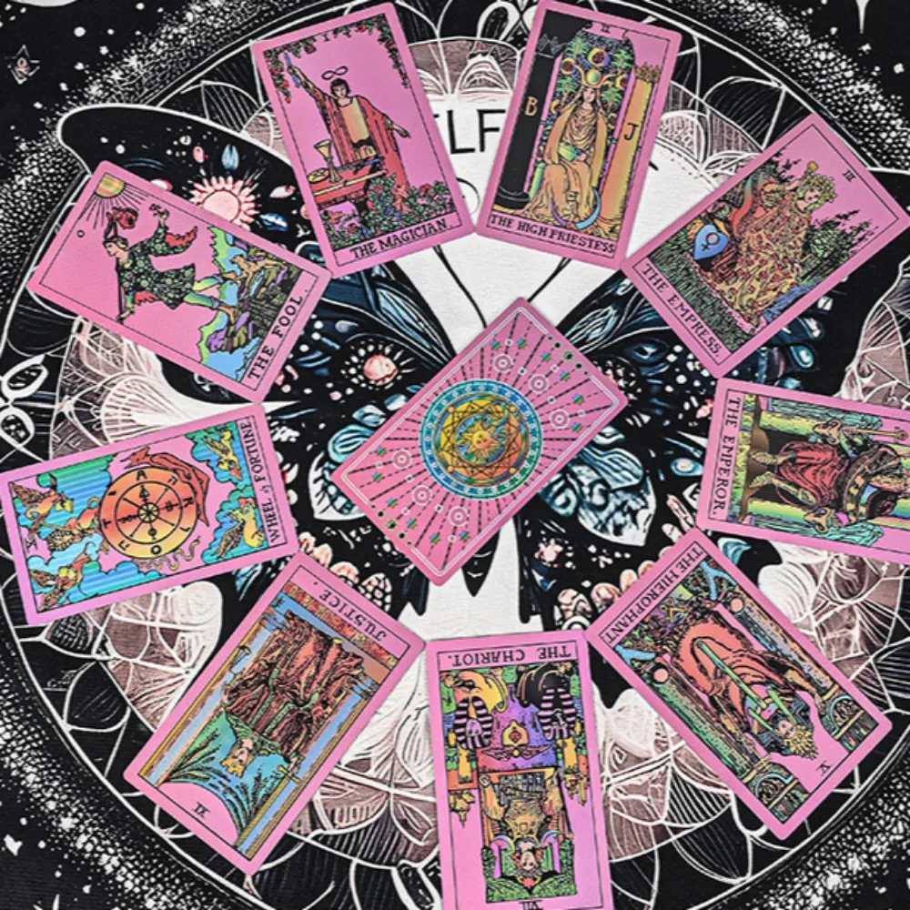 Holographic Iridescent Fluorescent Gold Foil Rider Tarot Deck 127cm 78 Pcs Waterproof PET Wear-resistant Tarot Cards C251114