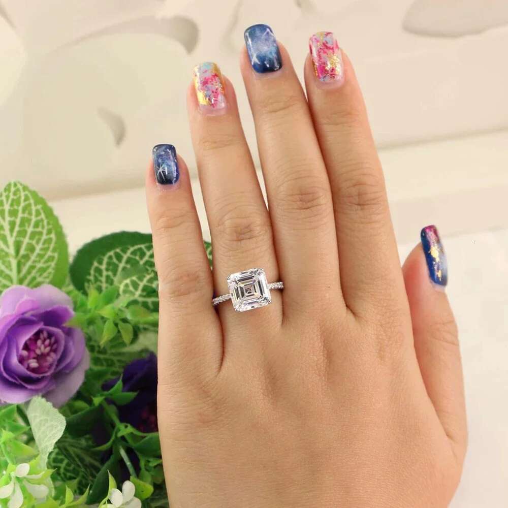 1/2/3/5carat Asscher Cut Moissanite Diamond Engagement Ring with Certificate S925 Silver Square Promise Wedding Rings for Women