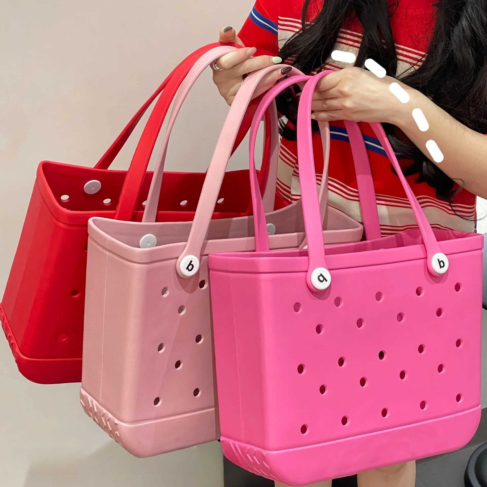 S/M/L Women Beach Tote Bag EVA Waterproof Travel Picnic Storage Handbag Shopping Shoulder Handbag Jelly Sac Croc Beach Tote BagC250412