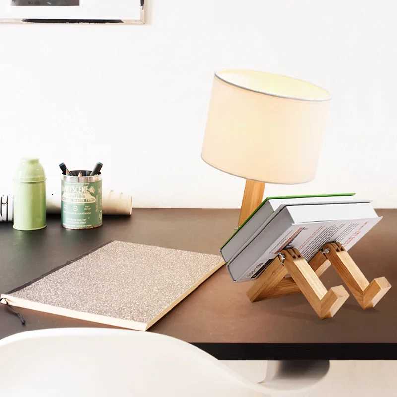 Adjusted Robot Shape Table Lamp E27 Wooden Fabric Bedroom Lamp Fold-able Desk Light for Living Room Study Room Drop Shipping M251114