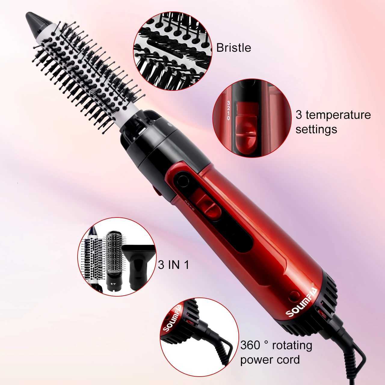 3 in 1 Hair Dryer Volumizer Brush Negative Ion Hot Air Brush with 3 Temperature Settings for Drying Straightening CurlingT251114