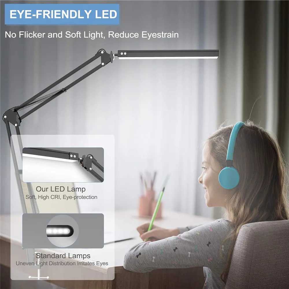 LED Desk Lamp Swing Arm Desk Light with Clamp 3 Lighting 10 Brightness Table Lamp Eye-Caring Reading Desk Lamps for Home Office M251114