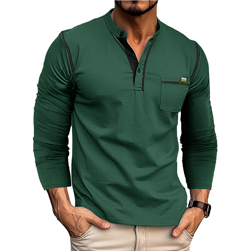 2023 Autumn and Winter Mens Wear Long Sleeve Mens T-shirt Mens Henry Shirt Colored T-shirt Mens