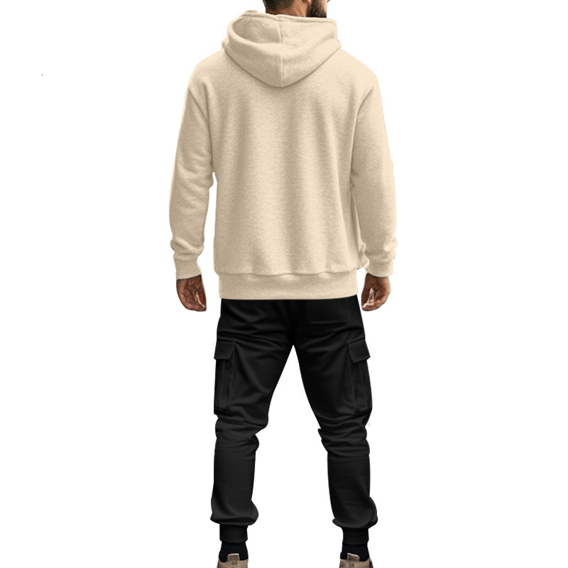 Autumn Winter American Hooded Velvet and Pants Casual Men's Sweatshirt Set