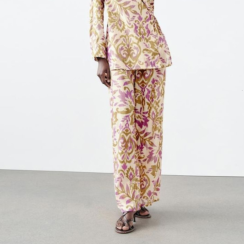 Womens clothing 2025 spring/summer floral color casual pants loose and slimming wide leg pants for women