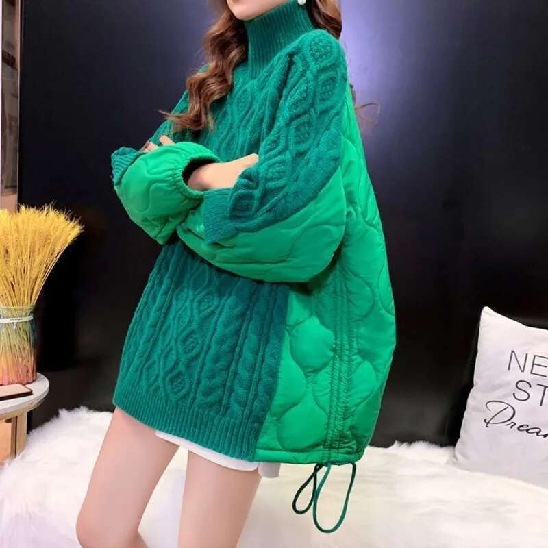 DEAT Fashion Women's Turtleneck Knitted Sweater 2024 Winter New Items Loose Casual Drawstring Thick Pullovers Female 33A2134