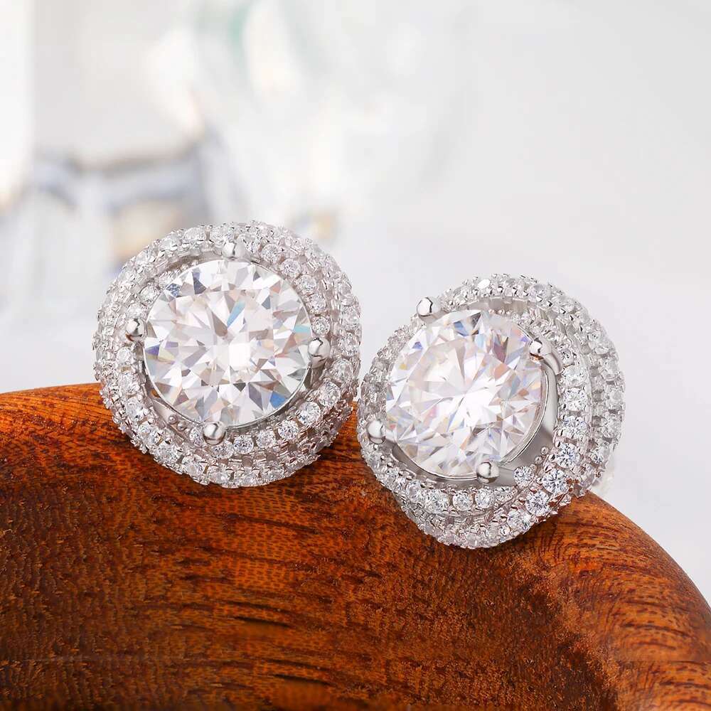 6cttw Moissanite Stud Earrings for Women 925 Sterling Silver Round Brilliant Cut D Color Lab Diamond Earring with Certificate