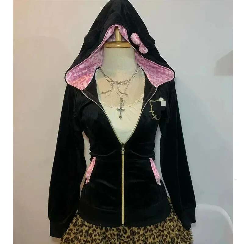 Streetwear American Haruku Y2K Women Hip Hop Plush Patchwork Zipper Hoodie Gothic Fashion Sportswear Sweatshirt