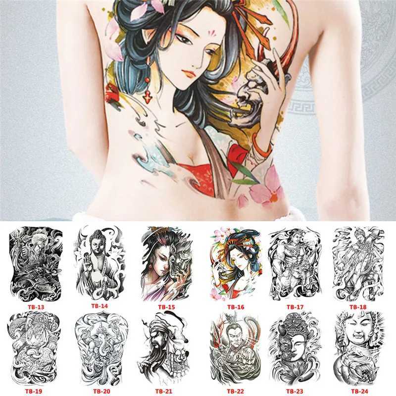 Waterproof Large Full Back Chest Tattoo Large Tattoo Sticker Fish Wolf Tiger Dragon Temporary Flash Tattoo Cool MenXJ25414
