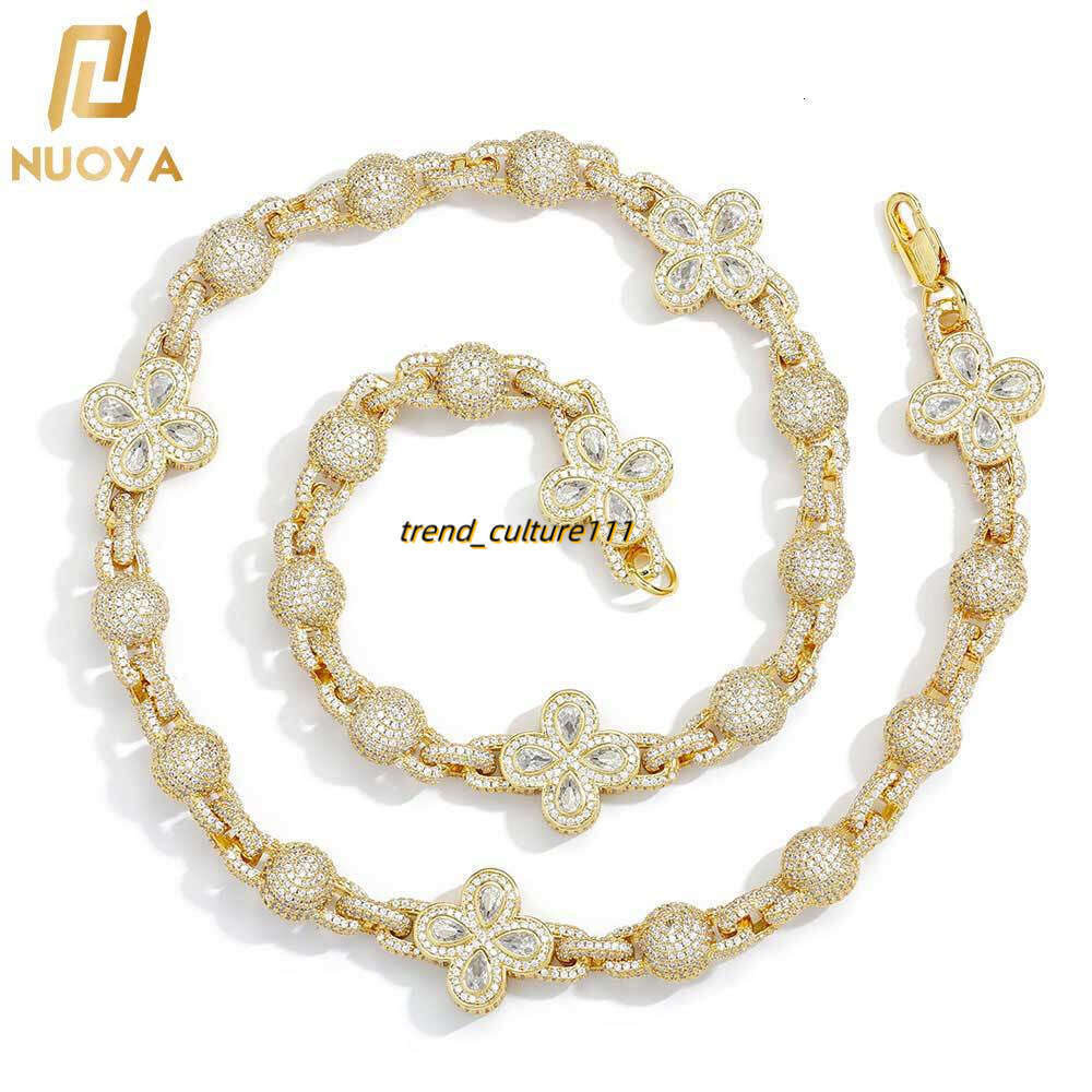 Hip hop Moissanite bubble bead chain, clover necklace, high-end men's necklace accessories