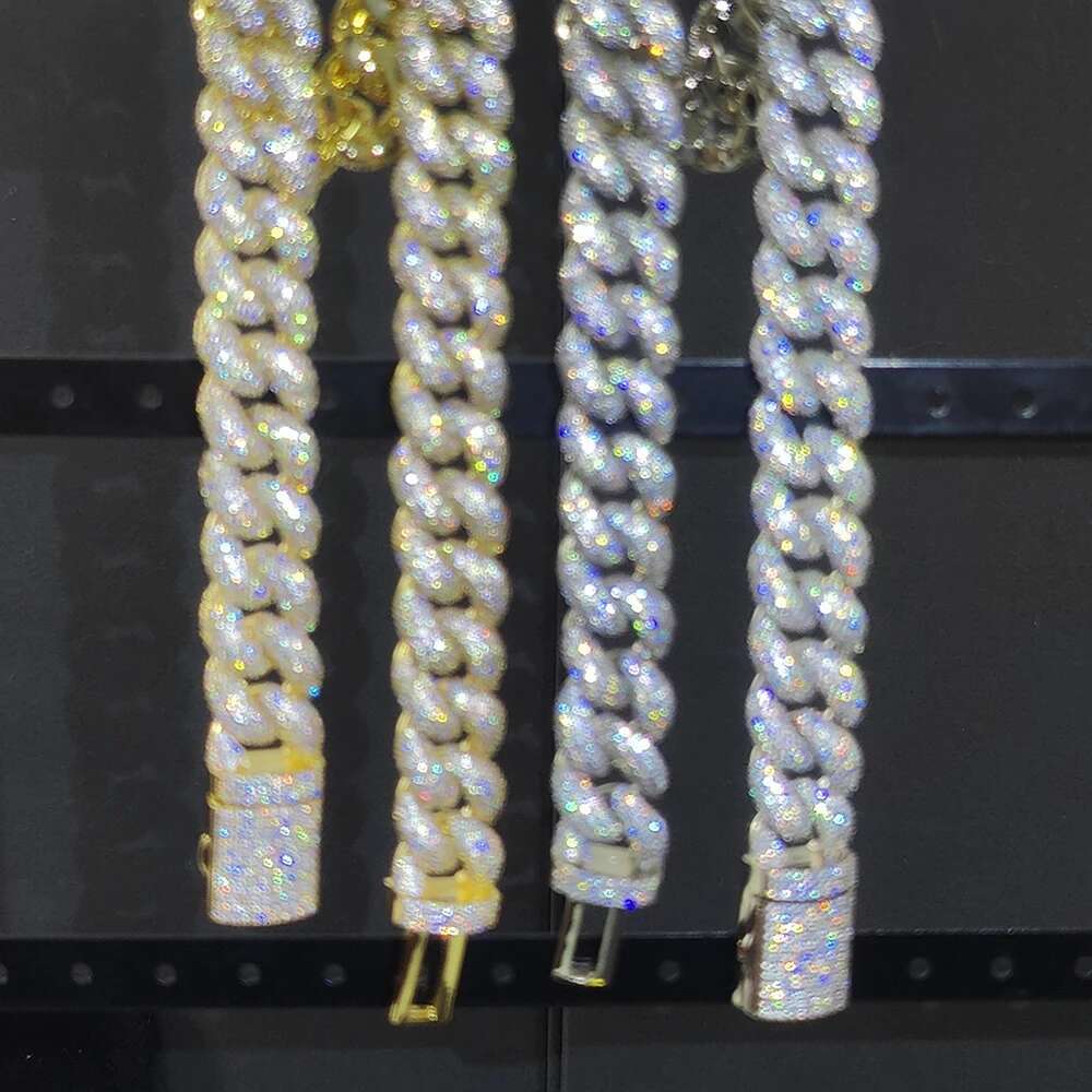 14mm Width Full Paved Cubic Zirconia CZ Iced Out Bling Cool Men Boy Hip Hop 18k Gold Plating Miami Cuban Chain Necklace