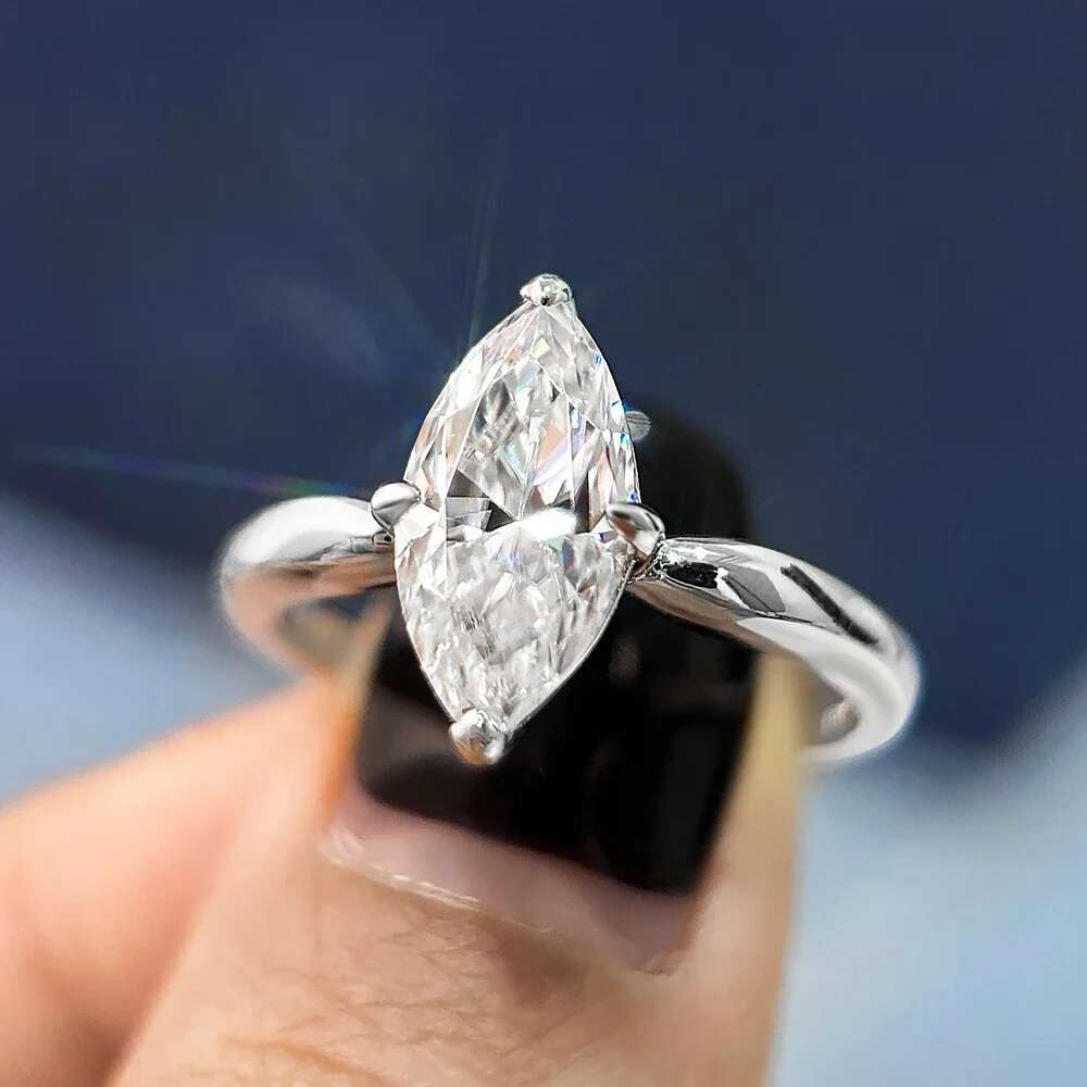 GRA Certified 1/2/3Carat Marquise Cut Moissanite Solitaire Diamond Ring 925 Sterling Silver Engagement Wedding Rings for Women