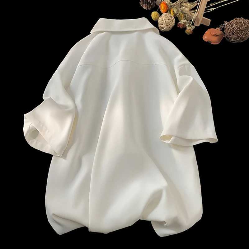 2024 Mens Short sleeved Embroidered Shirt Asian Style Trend White Black Shirt Summer Casual Button Down Shirt W250414