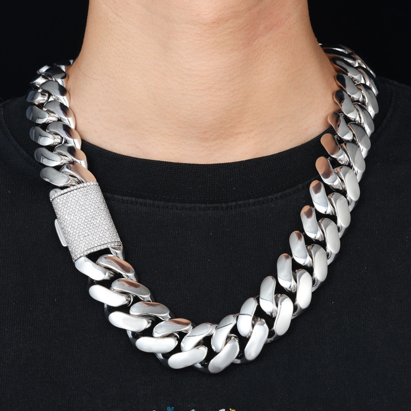 Hip Hop 25mm Shiny Miami Cuban Chain Necklace Bracelet Copper Real Gold Plated Jewelry