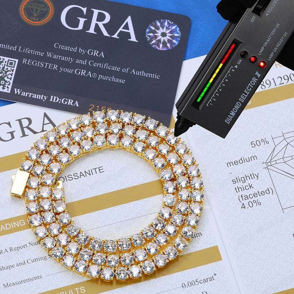 3mm 4mm 5mm VVS Moissanite Tennis Chain 925 Sterling Silver with GRA Pass Test Diamond Fine Necklace Jewelry