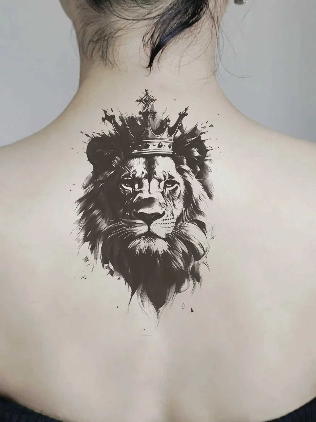 Crown and lion waterproof temporary tattoo stickers lasting 1-2 weeks real semi permanent fake tattoosXJ25414