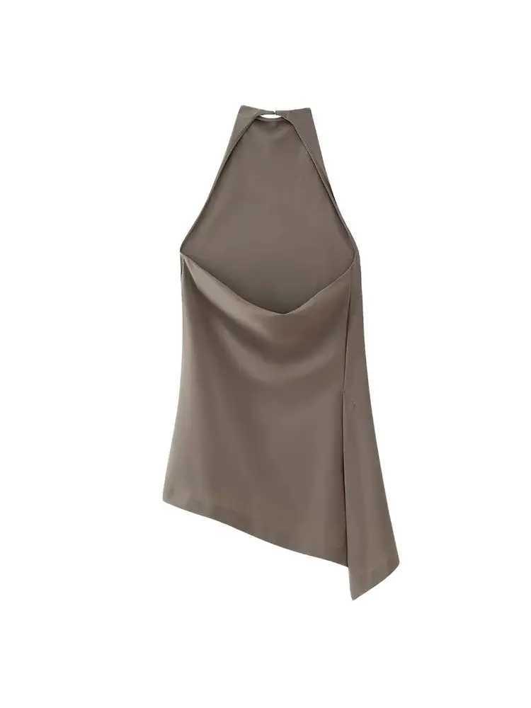 TRZA pleated asymmetrical camisole vest and womens straight pants Fe two-piece set fashionableXJ250414