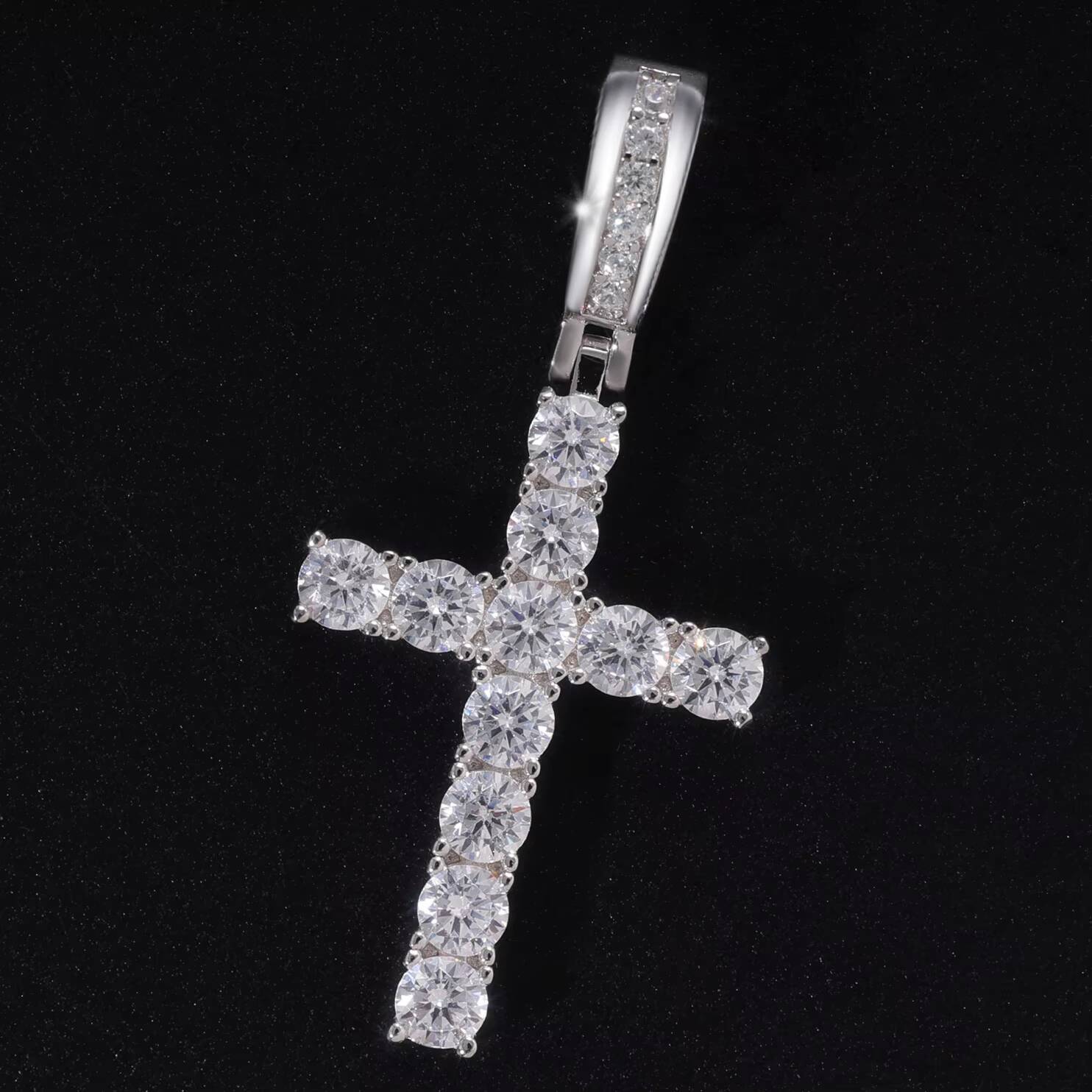 925 Sterling Silver Jewelry Cross Pendant Luxury Necklace Hip Hop Sparkling VVS D Moissanite Diamond Pendant Necklace