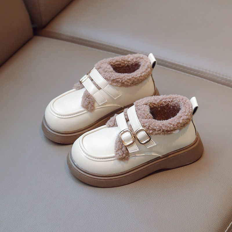 British Style Children Leather Shoes for Girls Winter 2025 Lamb Wool Warm Kidszworld Boys Uniform School Kids Cotton Shoes Plush PU Sizes 23 - 36 K037