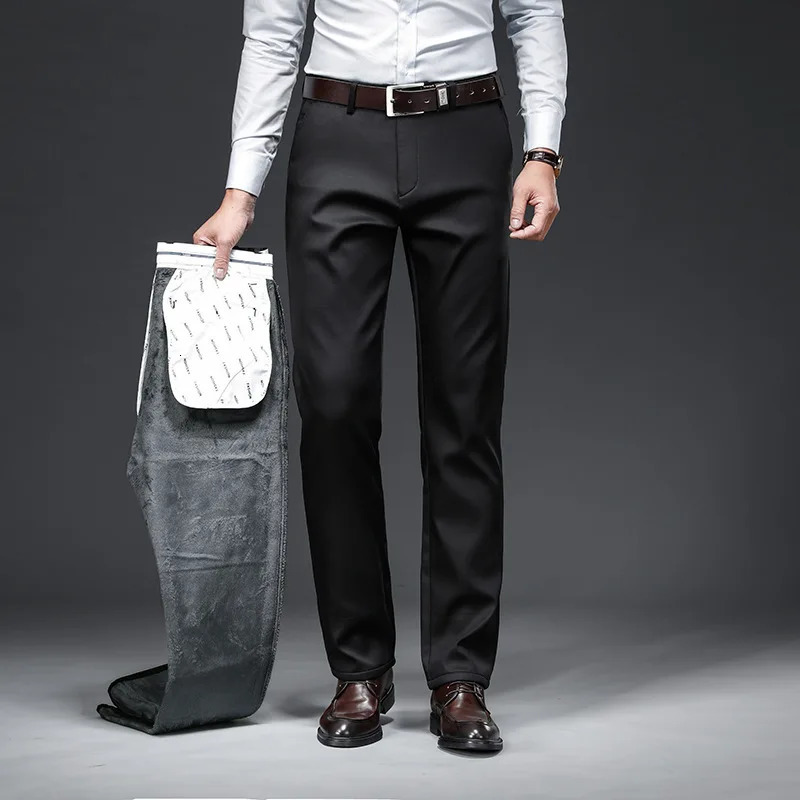 2024 winter mens straight stretch wool thickened warm brushed classic golf work black business casual 250414Z