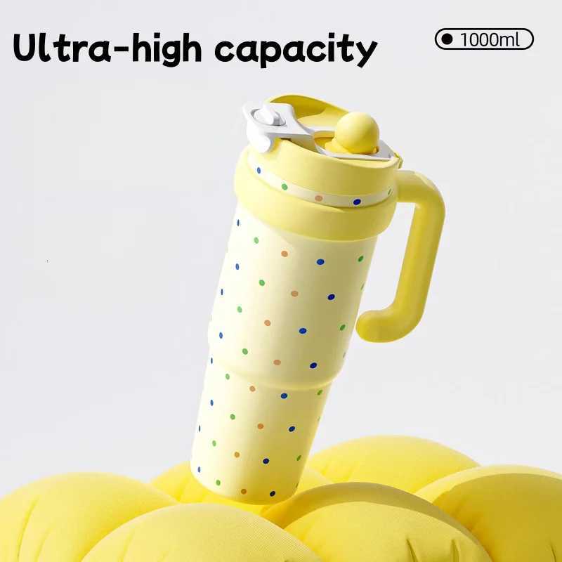 1000ML Large Capacity Vacuum Tumbler Cartoon with Handlelids Vacuum Cup Stainless Steel Leak-Proof Thermal Water Bottle Outdoor C251114