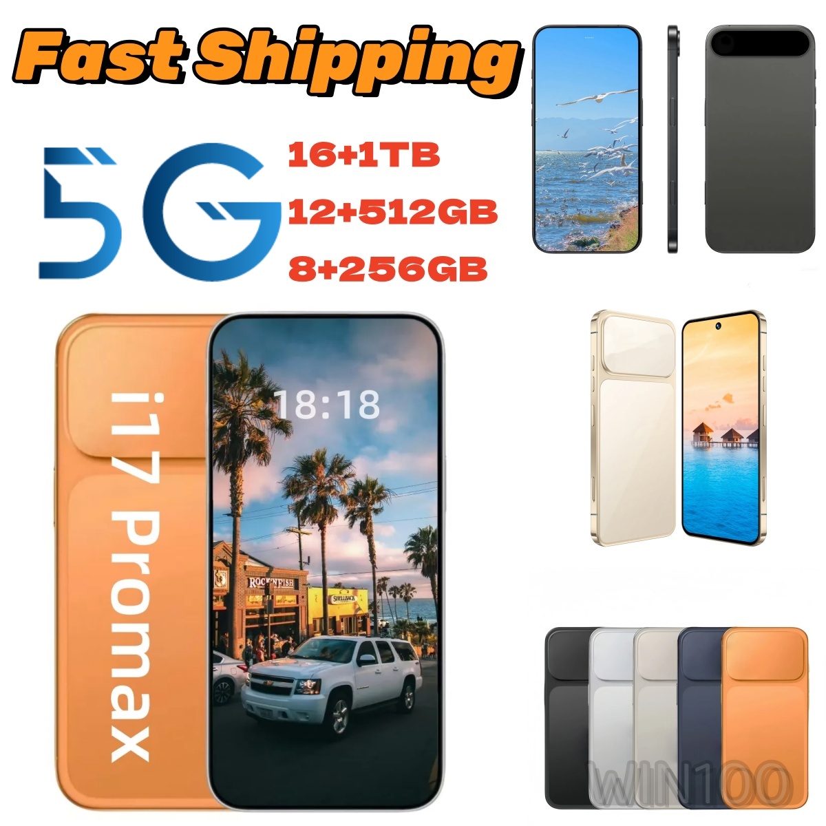 Cellphone i17 Pro Max 16+1TB wireless charging 5G Android High Quality smartphone network unlock 7.3 Full HD 72+108MP dual Standby Android System GPS