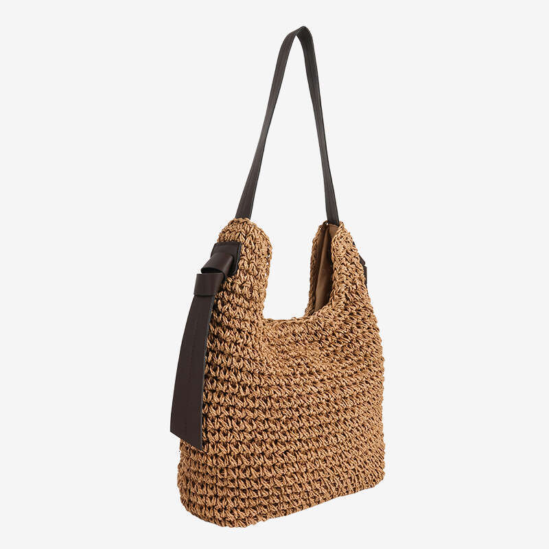 Handmade Beach Bag Leisure Large Capacity Single Shoulder New PU Tassel Grass Woven Vacation Style Beach Bag, Fashionable Women's Bag Kq2