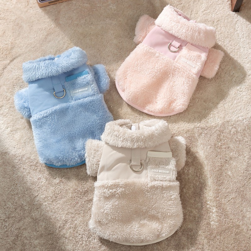 Autumn and Winter Dog Velvet Clothes Macaron Color Double sided Simple Cotton Clothes Teddy Small Dog Pet Clothes