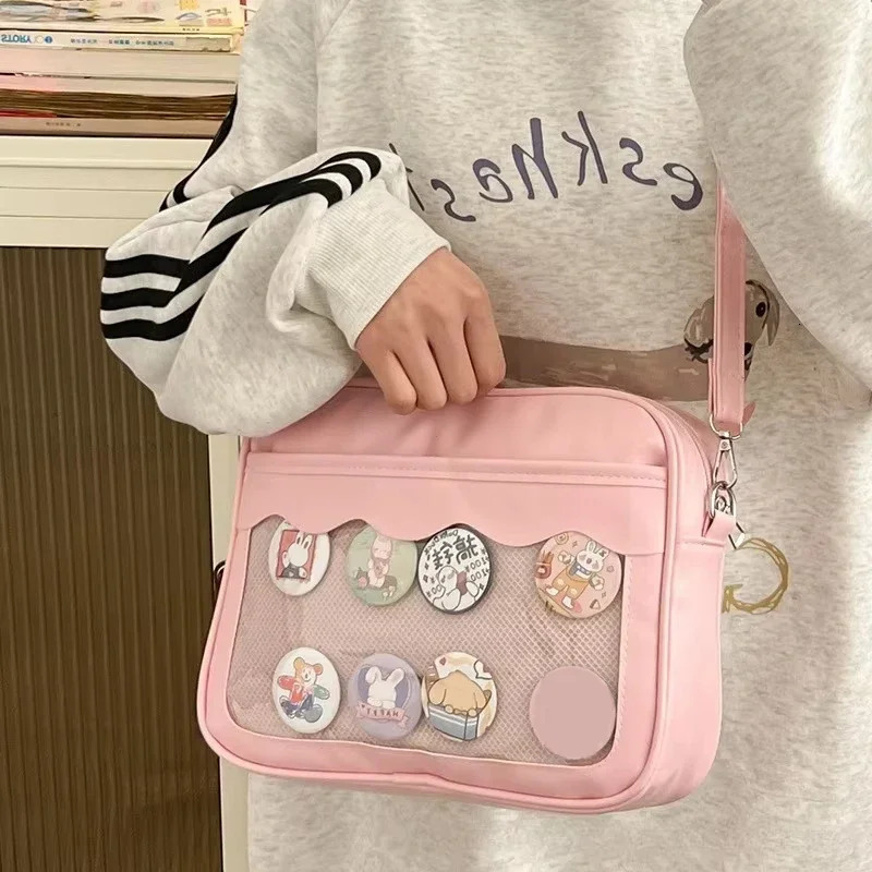 Japanese Harajuku Ita Bag for Women PU Transparent Pocket Itabag High School Girls Uniform JK Crossbody Shoulder Bag Handbags 250407