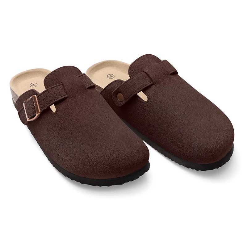 hot Evshine Fashion Sliding Button with Foot Mat Wide Summer Mens Cork Mule Cow Fleece Face Womens Treasure Head Clogs W250414