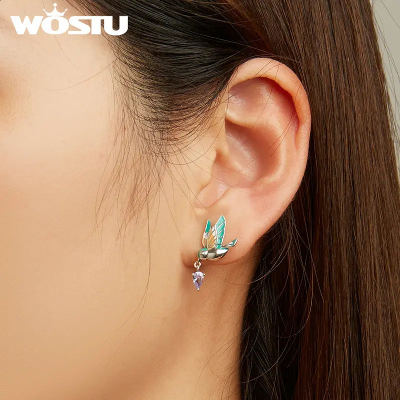 WOSTU 100% 925 sterling silver kingfisher stud earrings suitable for womens wedding fashion anniversary jewelry 250409