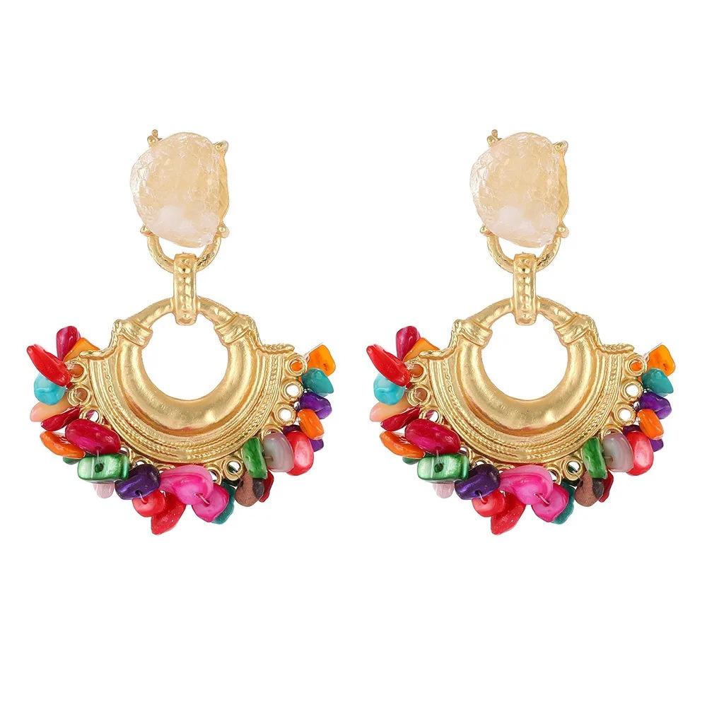 in Fashionable Charm Metal jewellery earrings women Exquisite Fan shaped Natural Stone Resin womens earring jewelry 250411