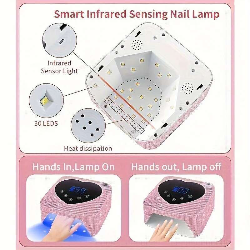 Rechargeable UV LED Lamp Professional Nail Dryer With 30 Beads 5 Timer Settings Touch Control Auto Sensor For Salon & Home