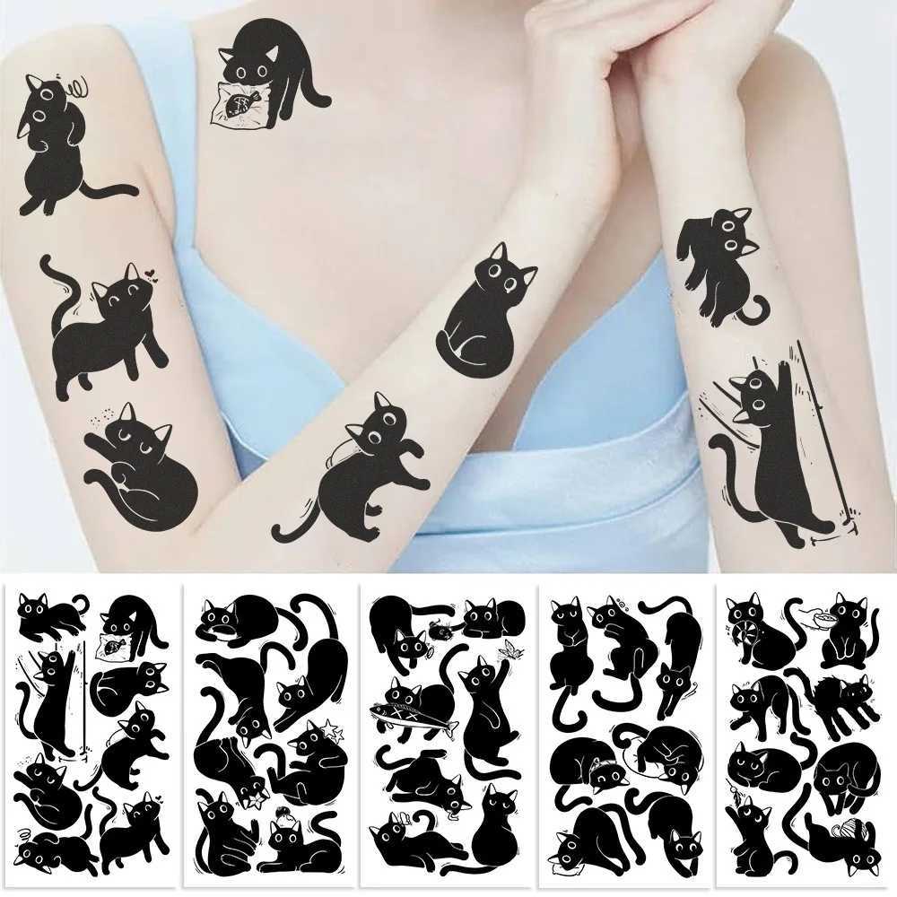 10 pieces/set of new cartoon black cat temporary tattoo stickers cute cat tattoo art girl boy birthday party supplies discountXJ25414