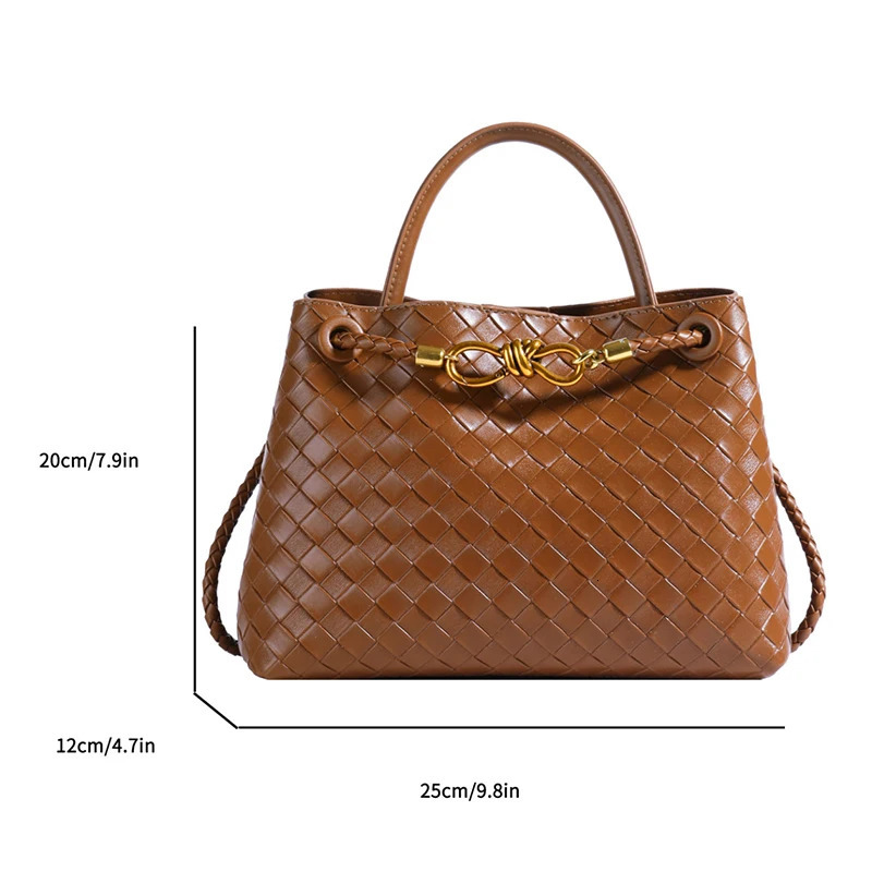 Womens solid color plain weave large capacity daily travel handbag shoulder bag 250411