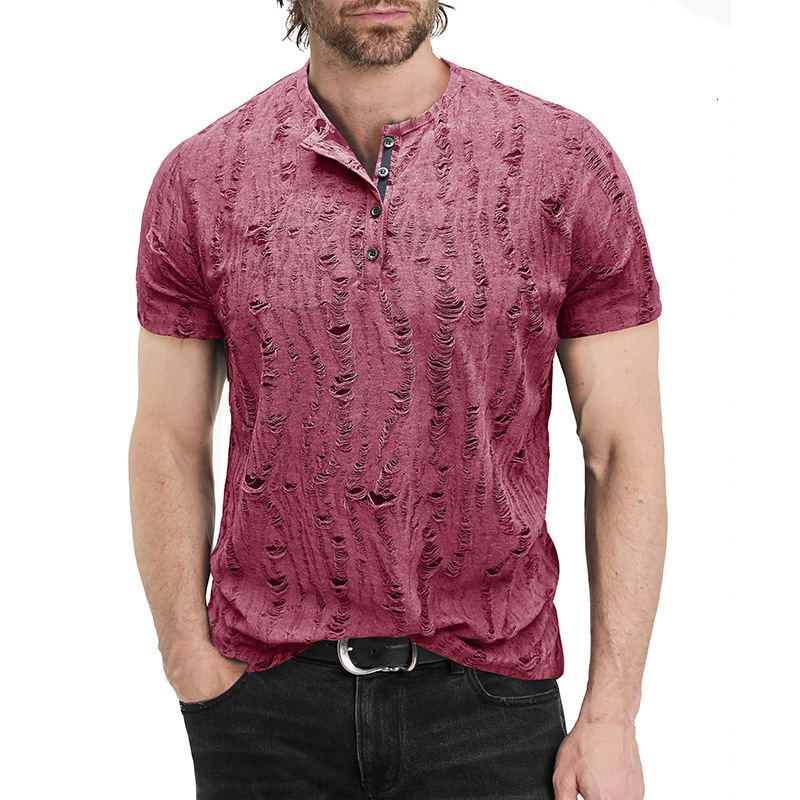 2025 mens short sleeved T-shirt mens fashion Henley shirt mens casual top