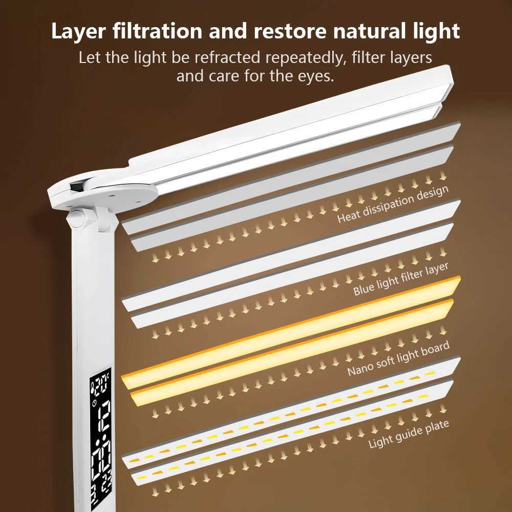 Double Headed Eye Protection Table Lamp LED Rechargeable Dimmable Desk Light Smart Display For Study Reading Bedside Night Light M251114