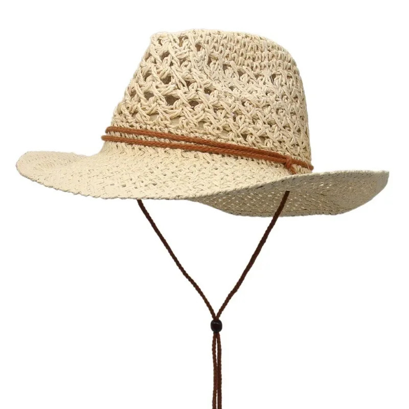 Vintage Western Cowboy Sun Hat Men Women Straw Hat Outdoor Travel Ethnic Style Gift UV Protection Cap Chapeau Beach Hat 250408