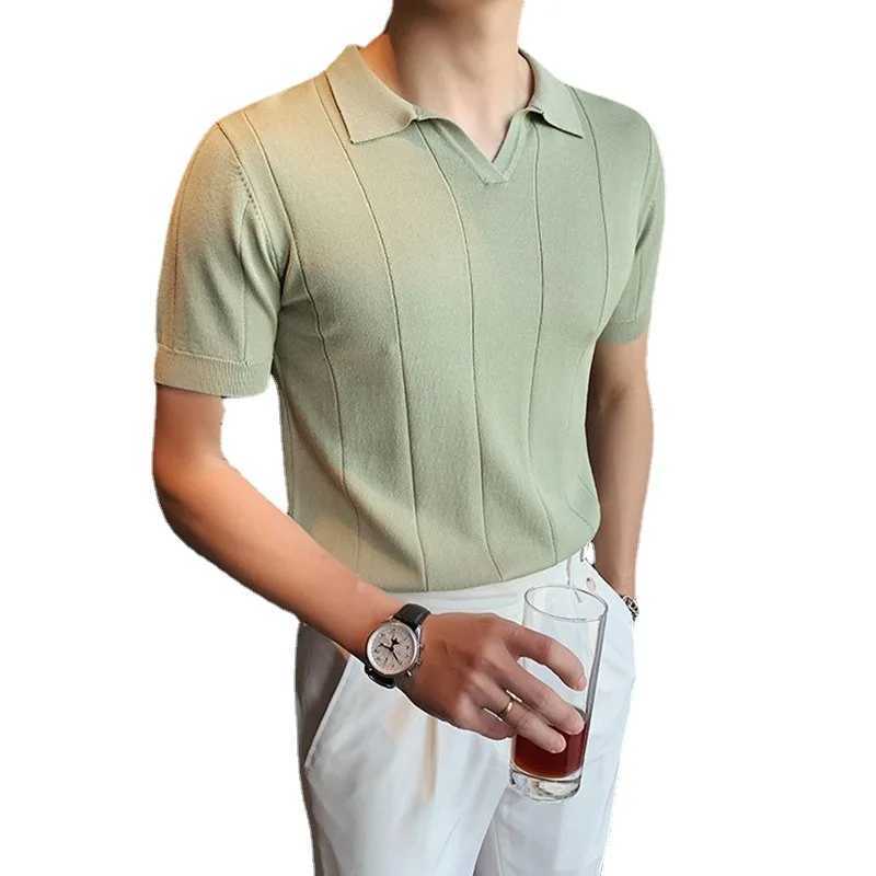 Polo Shirt Mens Trend Brand Summer Leading T-shirt Mens Short Sleeve Japanese Ruffle Handsome Solid Color Full Match Knitted Top W250414