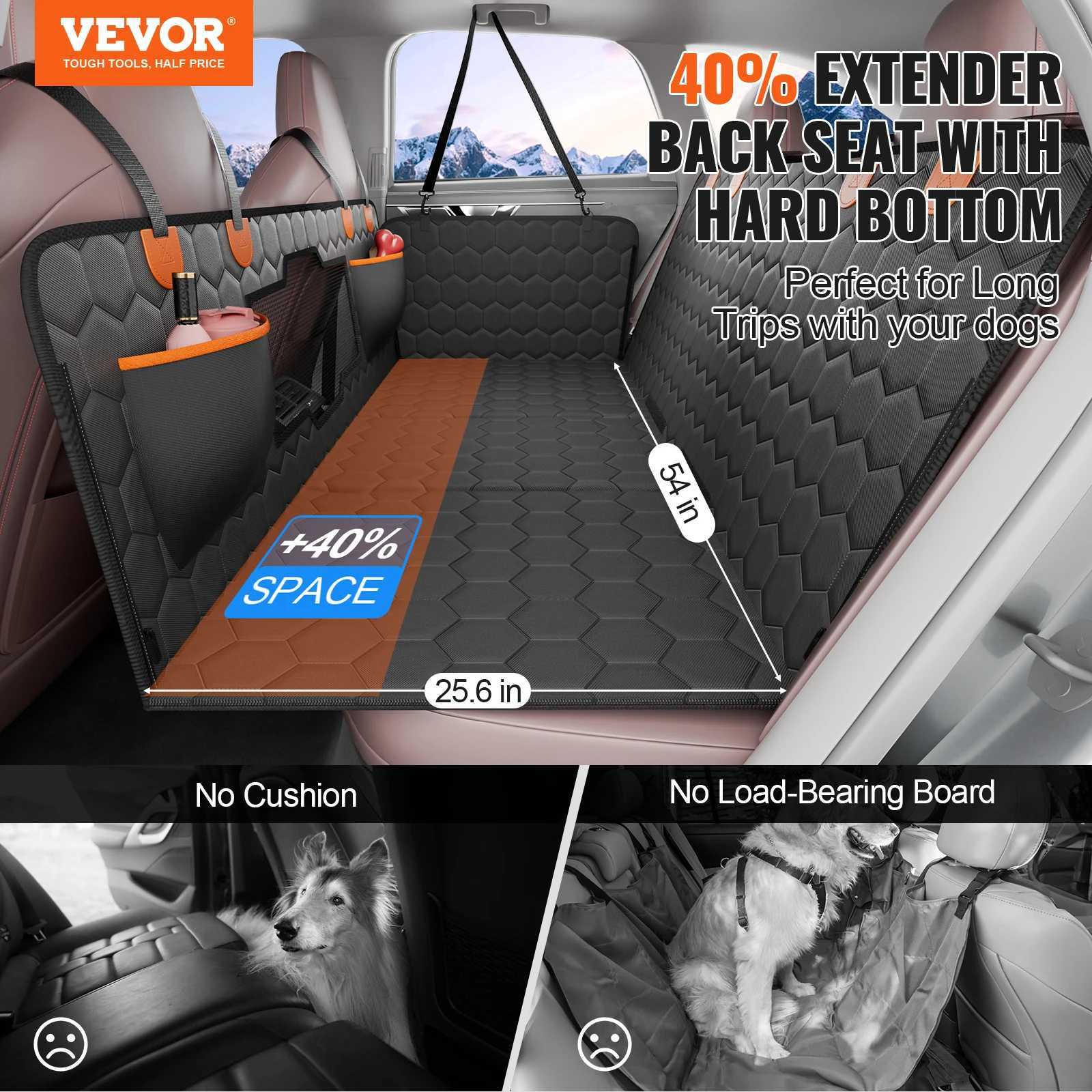 VEVOR rear seat extender dog car seat cover designed for rear seat beds with mesh windows and storage pockets supporting a 350 pound dog hanger X25041