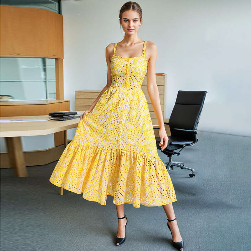 Designer Floral Embroidered Women's Camisole Long Dress - High Waisted, Sleek, and Comfortable Design