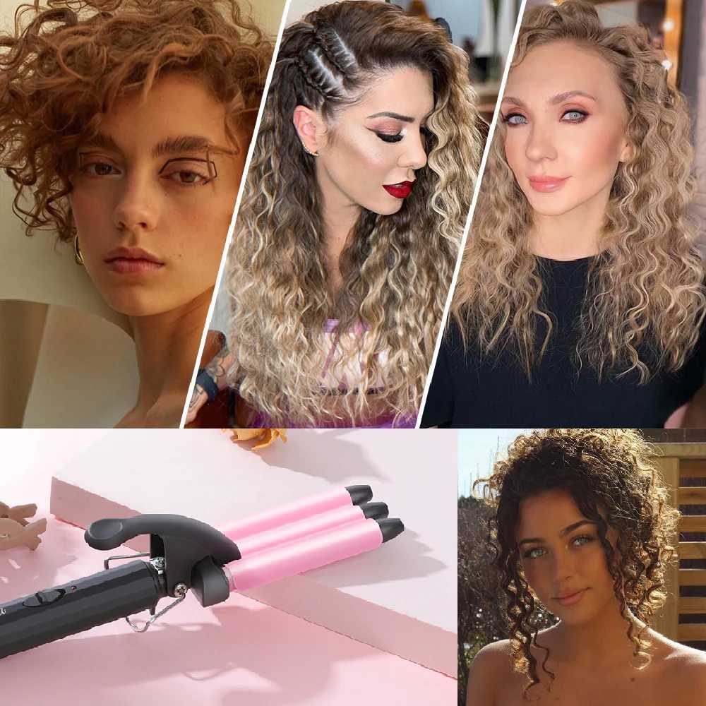 RUCHA Mini Three Barrel Hair Curler Iron Curling Wand 13mm for Home and Travel Ceramic Tourmaline Hair Waves CurlsT251114