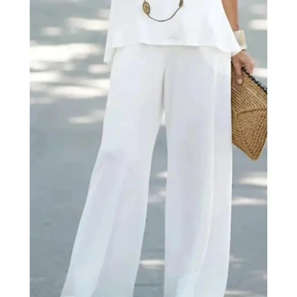 Womens two-piece strapless V-neck top and high waisted pants set casual womens loose suit 250410