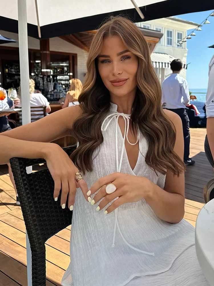 Fashion Womens Lace Top Dress Sleeveless O-neck Womens Set 2025 Spring/Summer Ele Beach 2-piece Set Womens SetXJ250414